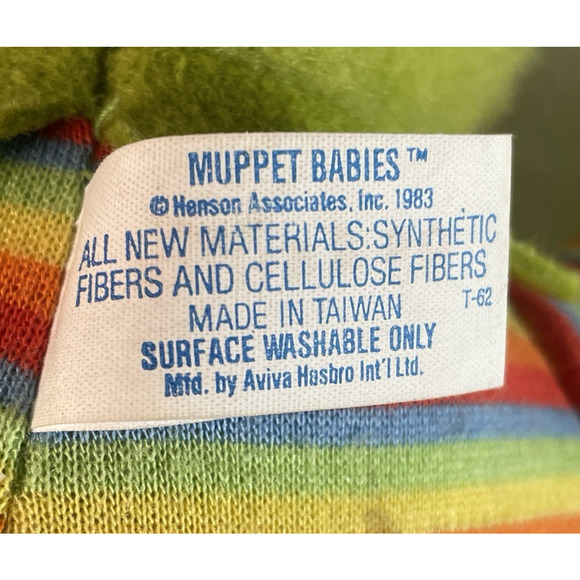 Kermit The Frog Muppet Babies Hasbro Softies Vtg 1983 Stuffed Plush Doll 13 in - Picture 7 of 8